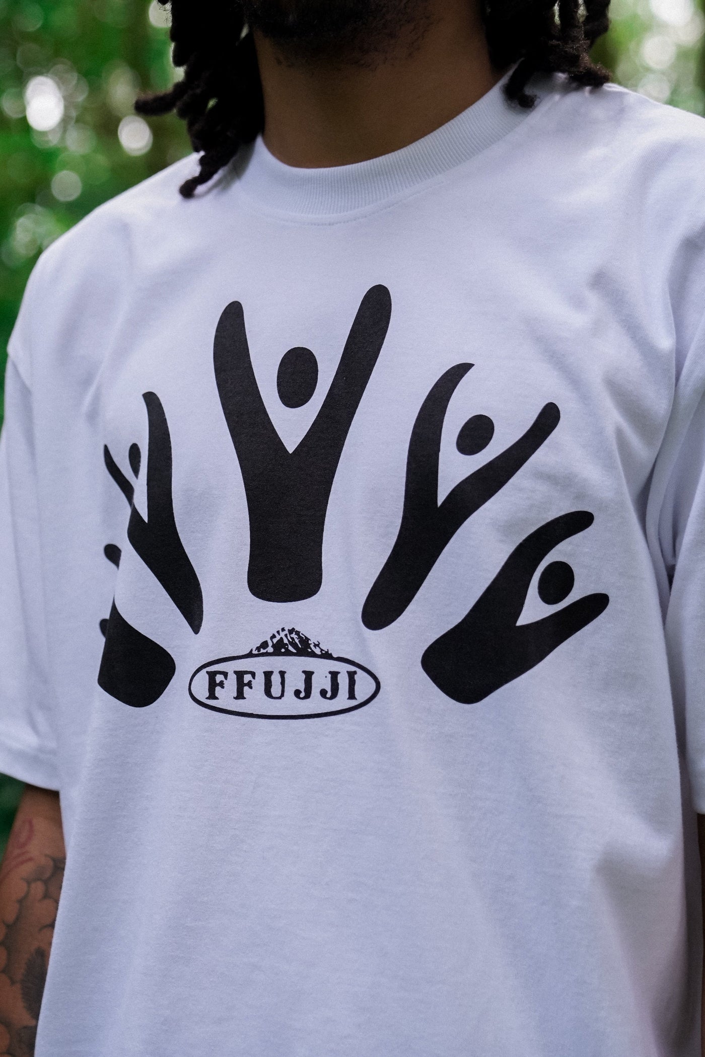 FFUJJI Communal T-Shirt White lookbook - Mt Fuji inspired outdoor adventure community tee