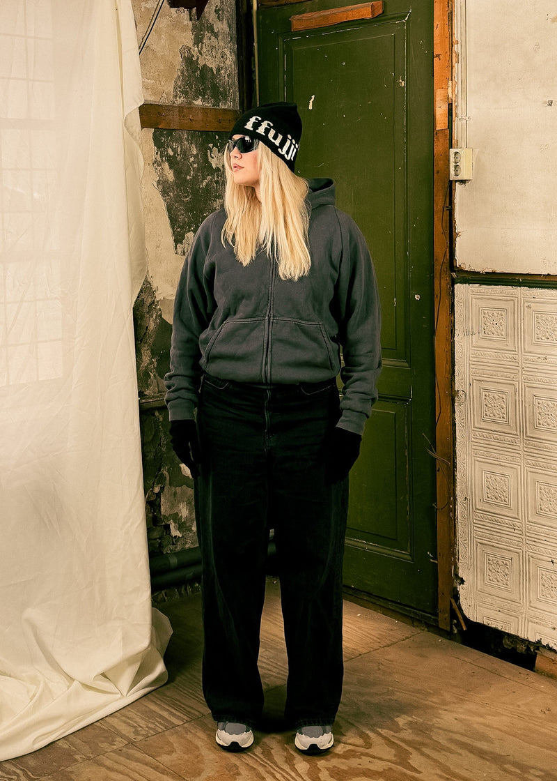 FFUJJI Articu Beanie Noir worn outdoors - Mt Fuji inspired winter hiking and outdoor adventure