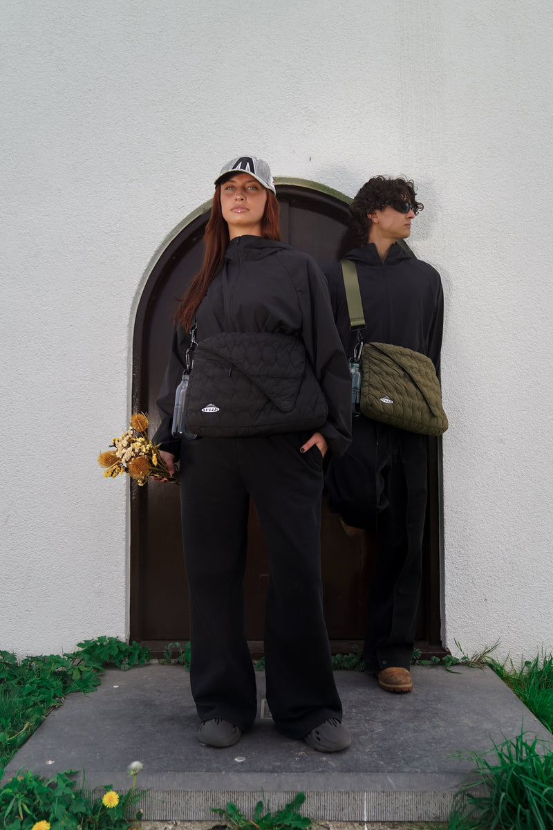 Model wearing FFUJJI Portra Bag inspired by nature, hiking and Japan.