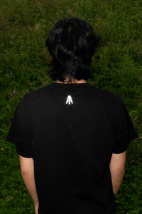FFUJJI Triad Logo T-Shirt worn outdoors - Mountain lifestyle streetwear inspired by Japanese culture